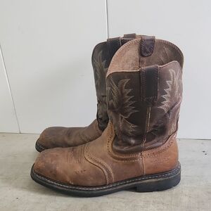 ARIAT QuickDraw Brown Leather Square Toe Pull On Western Boots Size 13D